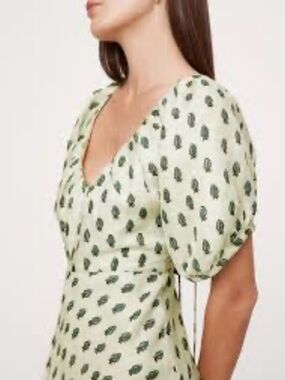 Banana Republic NWT Sage Green Printed Puff-Sleeve Midi Dress